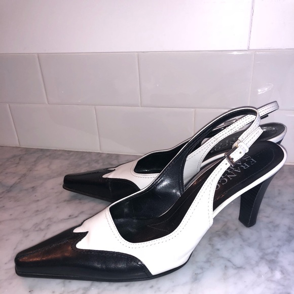 black and white slingbacks